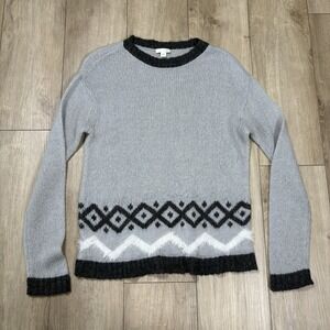 J Jill Sweater Gray Small Winter Cozy Open Knit Wool Blend Long Sleeve Pullover